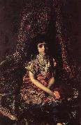 Mikhail Vrubel Girl Against a perslan carpet France oil painting reproduction